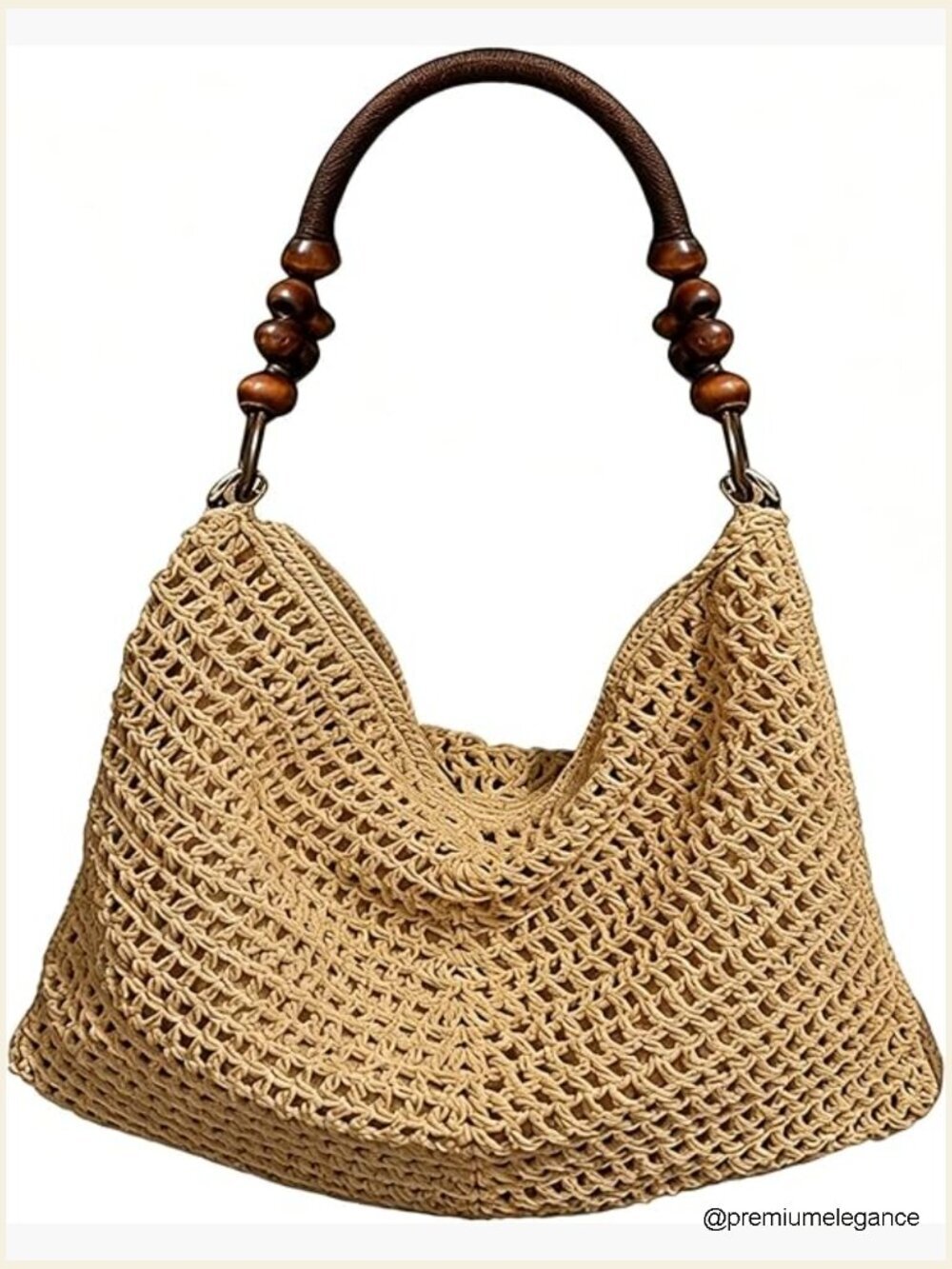 Handwoven Crochet Tote Bag, Large Beach Shoulder Bag Knitted Summer Straw Purse